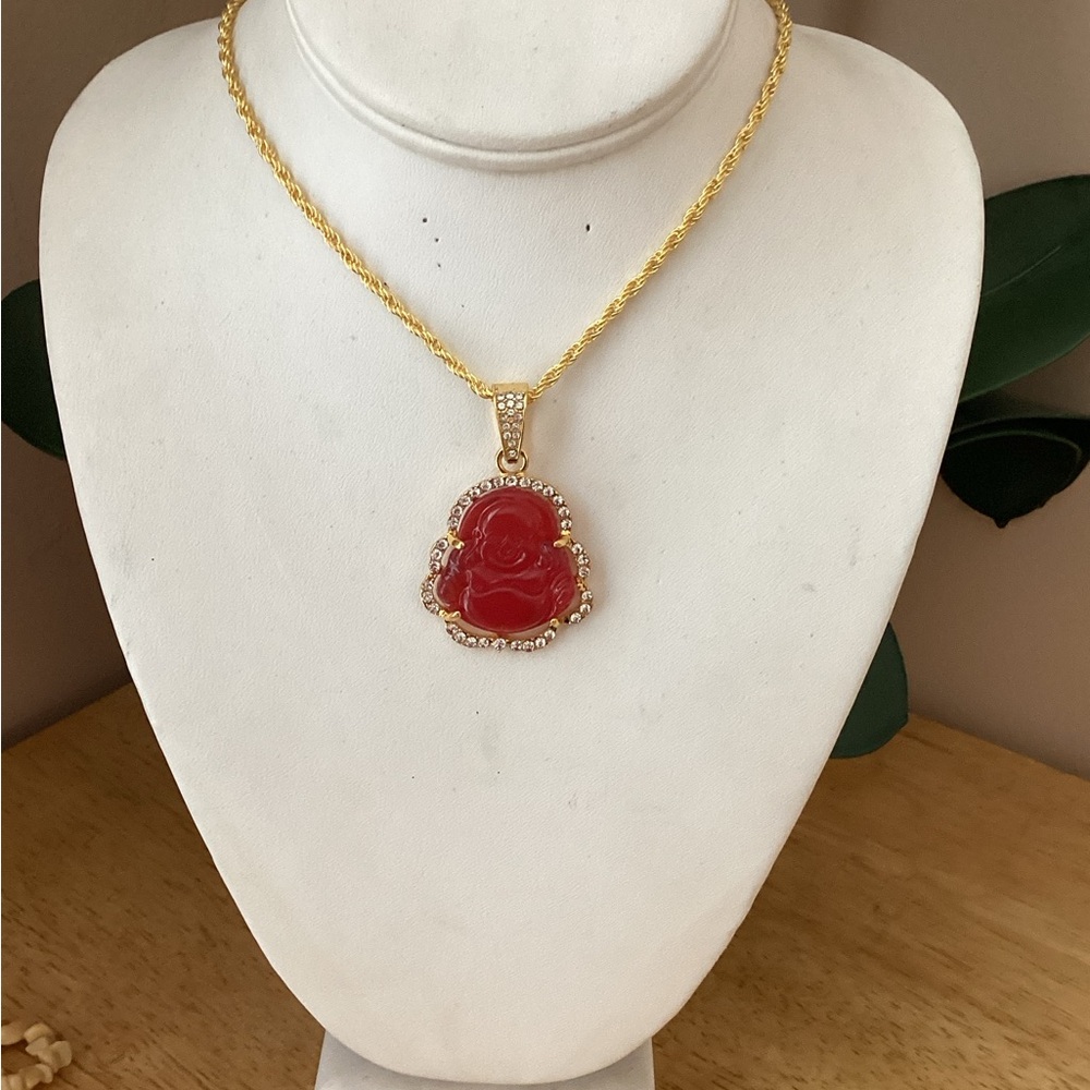 Gold and Red Buddha Pendant Necklace - Picture 7 of 10